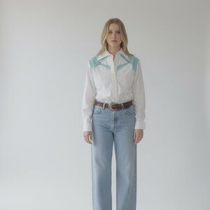 American Vintage White and Teal Blouse - Still has tags. 100% cotton.